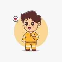 garçon mignon, porter, uniforme jaune, kawaii, vecteur, dessin animé, illustration vecteur