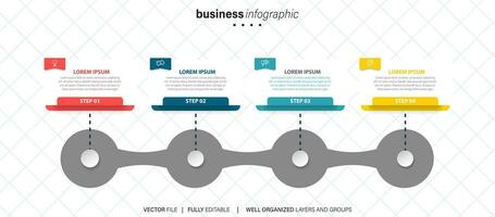 modèle d'infographie d'entreprise. chronologie avec 4 étapes, cercles, options et icônes marketing. éléments infographiques linéaires vectoriels. vecteur