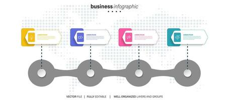 chronologie infographie mince ligne conception avec Icônes. modèle pour graphique, diagramme, présentations. affaires concept avec 4 options. vecteur illustration.