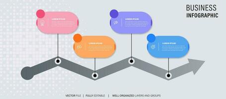 chronologie infographie avec infographie. moderne présentation modèle avec 4 spets pour affaires processus. site Internet modèle sur blanc Contexte pour concept moderne conception. horizontal mise en page. vecteur