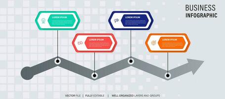 chronologie infographie avec infographie. moderne présentation modèle avec 4 spets pour affaires processus. site Internet modèle sur blanc Contexte pour concept moderne conception. horizontal mise en page. vecteur