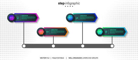 modèle d'infographie d'entreprise. étiquette de conception de ligne mince avec icône et 4 options, étapes ou processus. vecteur