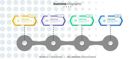 chronologie infographie mince ligne conception avec Icônes. modèle pour graphique, diagramme, présentations. affaires concept avec 4 options. vecteur illustration.