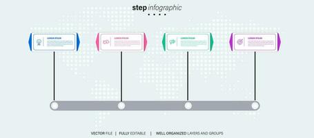 élément de conception infographique de la chronologie et options de nombre. concept d'entreprise en 4 étapes. peut être utilisé pour la mise en page du flux de travail, le diagramme, le rapport annuel, la conception Web. modèle d'entreprise de vecteur pour la présentation.