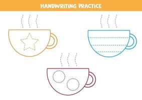 tracer les tasses. pratique de l'écriture manuscrite pour les enfants. vecteur