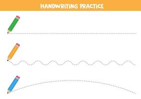 pratique de l'écriture manuscrite avec des crayons. tracer les lignes. vecteur
