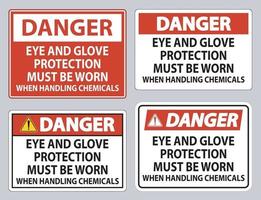 les signes de danger doivent porter des lunettes de protection et des gants lors de la manipulation de produits chimiques vecteur