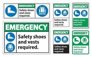 chaussures de sécurité de signe d'urgence et gilet requis avec symboles ppe sur fond blanc, illustration vectorielle vecteur