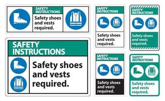 consignes de sécurité signer des chaussures de sécurité et un gilet requis avec des symboles ppe sur fond blanc, illustration vectorielle vecteur