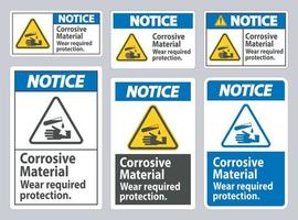 Avis signer des matériaux corrosifs, porter la protection requise vecteur