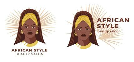 beauté salon logo et identité. plat vecteur illustration de noir femmes affronter. génial pour avatars, beauté les salons, traditionnel frisé coiffures de africain américain femmes.