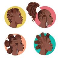 ensemble de visages de noir femmes avec différent traditionnel africain coiffures. génial pour avatars, beauté salons. plat dessin animé vecteur illustration