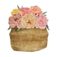 arrangement de fleurs de pivoine aquarelle sur panier
