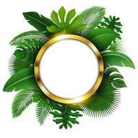 rond d'or bannière avec texte espace de tropical feuilles. adapté pour la nature concept, vacances, et été vacances, vecteur illustration