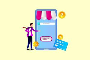 achats concept. vente, remises, en ligne boutique app pour mobile téléphone vecteur