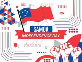 samoa nationale journée bannière avec carte, drapeau couleurs thème Contexte et géométrique abstrait rétro moderne coloré conception avec élevé mains ou poings. vecteur