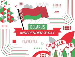 biélorussie nationale journée bannière avec carte, drapeau couleurs thème Contexte et géométrique abstrait rétro moderne coloré conception avec élevé mains ou poings. vecteur