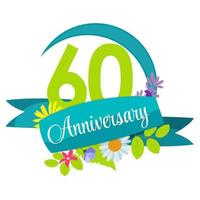 Modèle de fleur de nature mignonne 60 ans anniversaire sign vector illustration