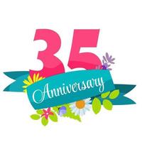 modèle mignon 35 ans anniversaire sign vector illustration