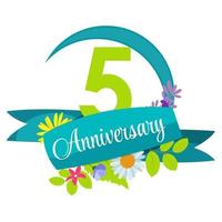 Modèle de fleur de nature mignonne 5 ans anniversaire sign vector illustration