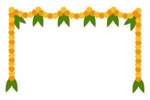 guirlande de fleurs indiennes traditionnelles avec des fleurs de souci et des feuilles de mangue. décoration pour les fêtes hindoues indiennes. illustration vectorielle isolée sur fond blanc. vecteur