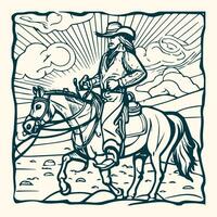 rodeo occidental ancien cow-boy main tiré ouvrages d'art. cow-boy coloration page vecteur
