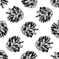 Design de fond noir et blanc transparente motif naturel avec des pommes de pin vector illustration