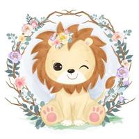 adorable bébé lion illustration à l'aquarelle vecteur