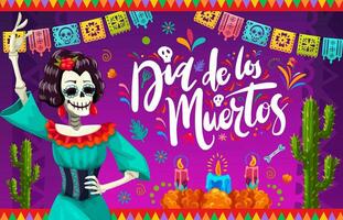 mexicain journée de mort vacances catrina et fleurs vecteur