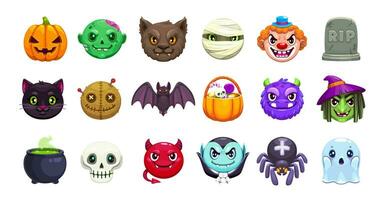 dessin animé Halloween emoji ensemble, monstre huer émoticônes vecteur