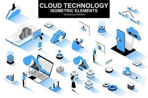 paquet de technologie cloud d'éléments isométriques vecteur