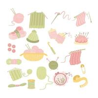 mignonne vert et rose crochet et tricot outils vecteur