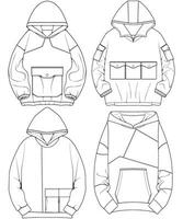 énorme sweat à capuche technique mode illustration avec détendu adapter, longue manches. plat vêtements d'extérieur sauteur vêtements modèle. femmes, Hommes, unisexe sweat-shirt Haut maquette vecteur