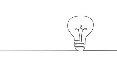 un ligne lumière ampoule lampe art. continu Célibataire ligne idée, créatif, énergie concept ampoule. idée de génie, affaires Solution conception concept. vecteur