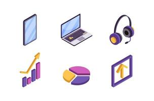 Les données une analyse élément isométrique Icônes ensemble. vecteur