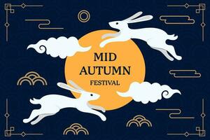 plat milieu l'automne Festival Contexte illustration avec deux lapins sauter vecteur