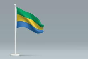 3d réaliste nationale Gabon drapeau isolé sur gris Contexte vecteur