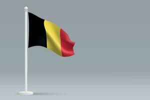 3d réaliste nationale Belgique drapeau isolé sur gris Contexte vecteur