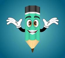 mascotte personnage crayon coloré debout et agitant posant avec une expression joyeuse vecteur