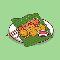 détaillé de satay et Tofu sur vert feuille avec blanc assiette illustration vecteur