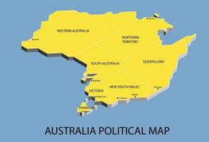 carte isométrique politique de l'australie divisée par le style de simplicité de contour coloré de l'état. vecteur