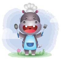 un mignon petit chef hippopotame vecteur