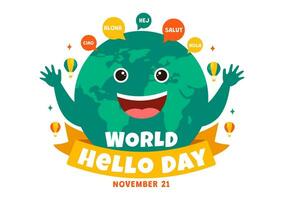 monde Bonjour journée vecteur illustration sur novembre 21 de discours bulles avec différent langues de tout plus de le pays dans plat dessin animé Contexte