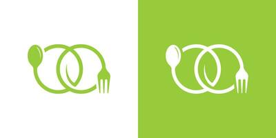 cuillère et fourchette logo conception combiné avec feuilles pour nutritif nourriture et santé vecteur