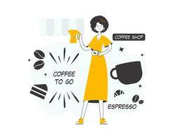 barista fille. ligne art style. vecteur illustration.