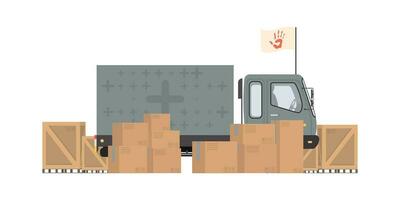 voiture avec des boites pour humanitaire aide. isolé. vecteur illustration.
