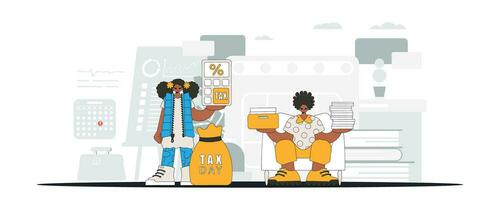 à la mode fille et gars démontrer payant impôts. un illustration démontrant le correct Paiement de impôts. vecteur