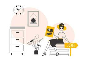 le femme réussi le emploi test. minimaliste linéaire style. vecteur illustration.