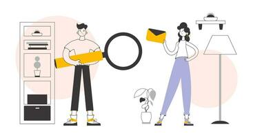 heure homme et femme. minimaliste linéaire style. vecteur illustration.