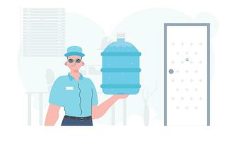 l'eau livraison concept. le homme est en portant une grand l'eau bouteille. le personnage est représenté à le taille. vecteur illustration.